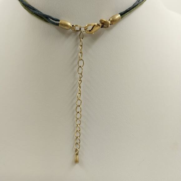 Necklace Liz Sophia Multicolor Stained Glass & Gold Tone Pendant in Corded Chain - Picture 7 of 7